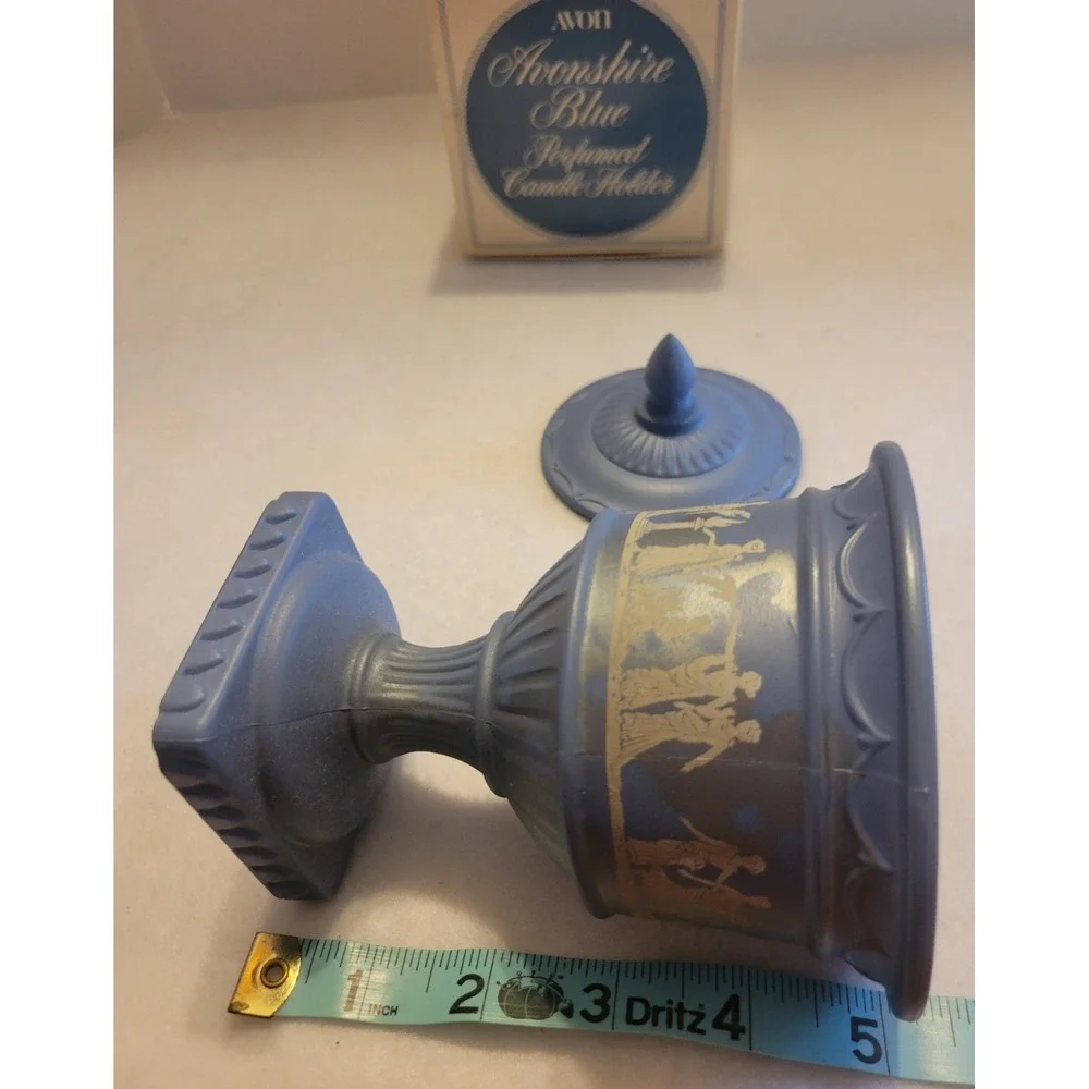 1970s VTG Avon‎ Avonshire Grecian Blue Candle Holder Wedgwood Style Blue w/ Box